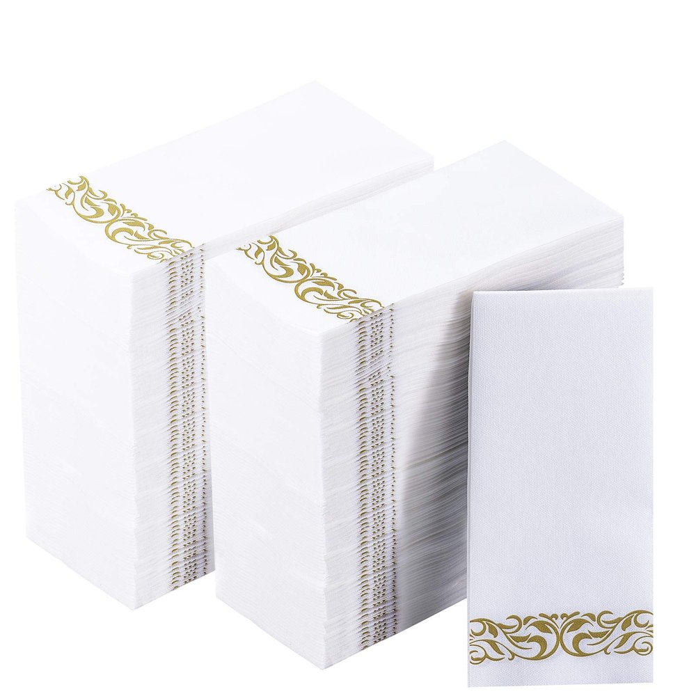 Vplus [400 Pack] Paper Napkins Guest Towels Disposable Premium Quality 3-ply Dinner Soft, Absorbent, Party Wedding for Kitchen, Parties, Dinners or Events (Gold).