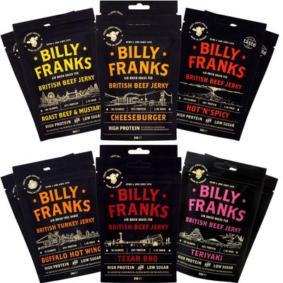 Billy Franks Gluten Free Beef Jerky - High Protein - Healthy Keto Snack - Biltong - Variety Pack - 12 Packs x 30g