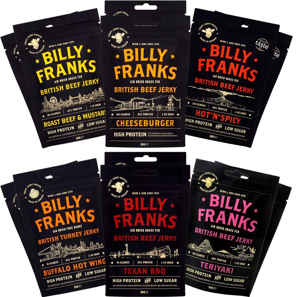 Billy Franks Gluten Free Beef Jerky - High Protein - Healthy Keto Snack - Biltong - Variety Pack - 12 Packs x 30g