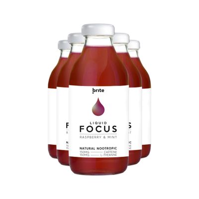 Brite Liquid Focus Natural Nootropic Drink for Mental Performance, Pack of 12 x 330 ml (Raspberry and Mint)