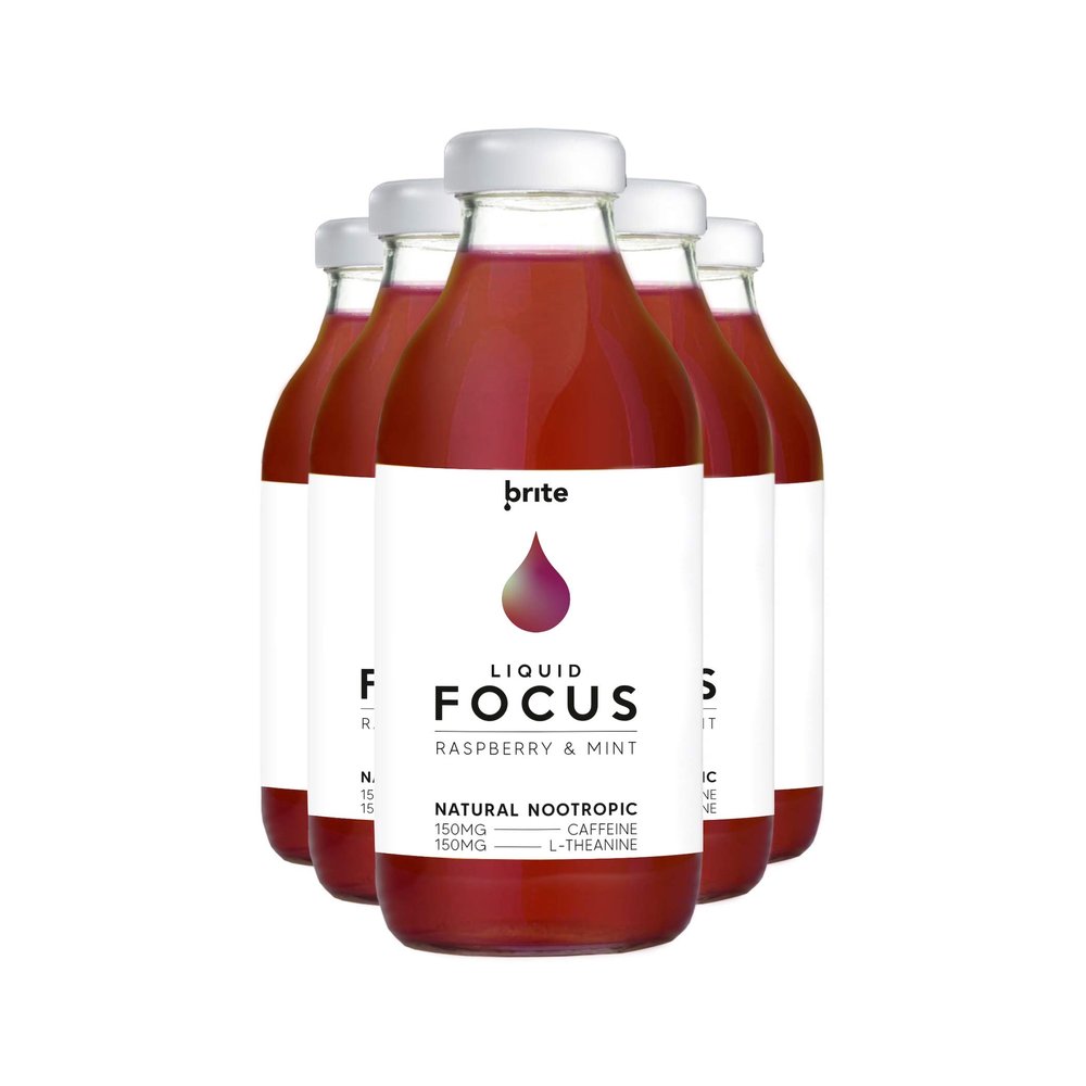 Brite Liquid Focus Natural Nootropic Drink for Mental Performance, Pack of 12 x 330 ml (Raspberry and Mint)