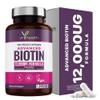 Biotin Hair Growth Supplement 12,000mcg, 180 Vegan Capsules not Biotin Tablets for Hair Skin and Nails with Coconut Oil, Vitamin C & Folic Acid, Vitamin B7 for Men and Women - Made in UK by YrHealth view 1