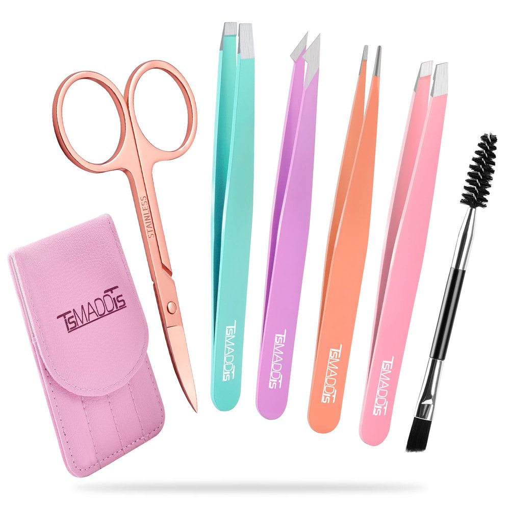 TsMADDTs Pince  piler Pour sourcils en Acier inoxydable pointes inclines et ciseaux courbs Pour cheveux incarns, poils du Visage, pilation et Points Noirs, outils de beaut quotidienne