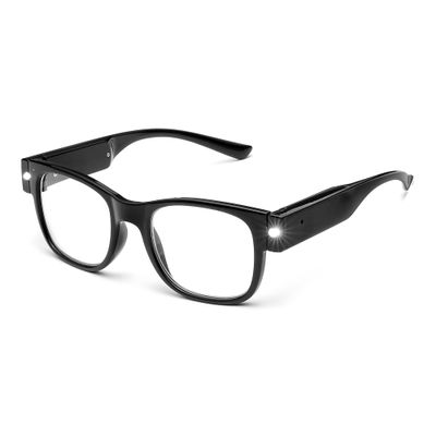 SKYWAY Reading Glasses with Lights, Bright LED Lighted Readers USB Rechargeable, Clear Vision Eyeglasses for Reading Small Prints, Labels, Prescription Bottles, Close Work(Black, 2.5X)
