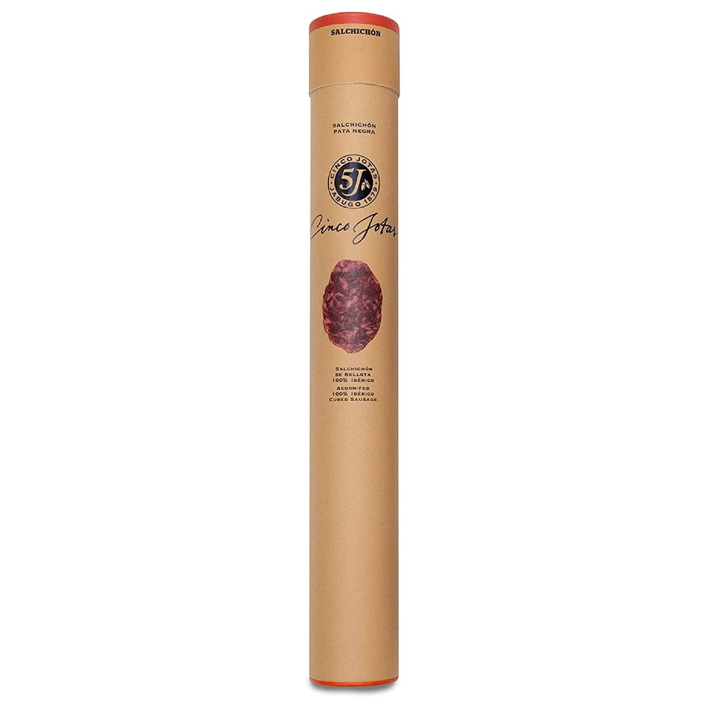 CINCO JOTAS Acorn-fed 100% Ibrico Salchichn | Spanish Salami Made From Acorn-Fed Free-Range Iberian Pigs - 5J Quality, Slow and Natural Curing. Half Piece of 400-500gr