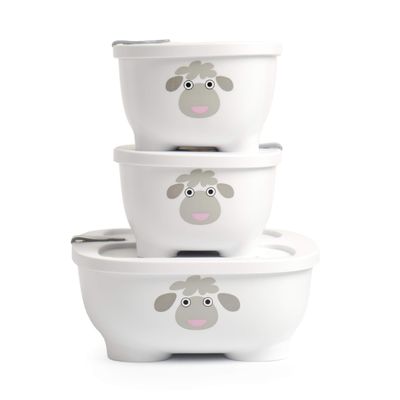 Prince Lionheart Bentomal Boxes | Cute Kids Lunch Boxes | Stackable Set Of 3 Different Sizes | Microwaveable With Vent | Dishwasher Safe - White Sheep