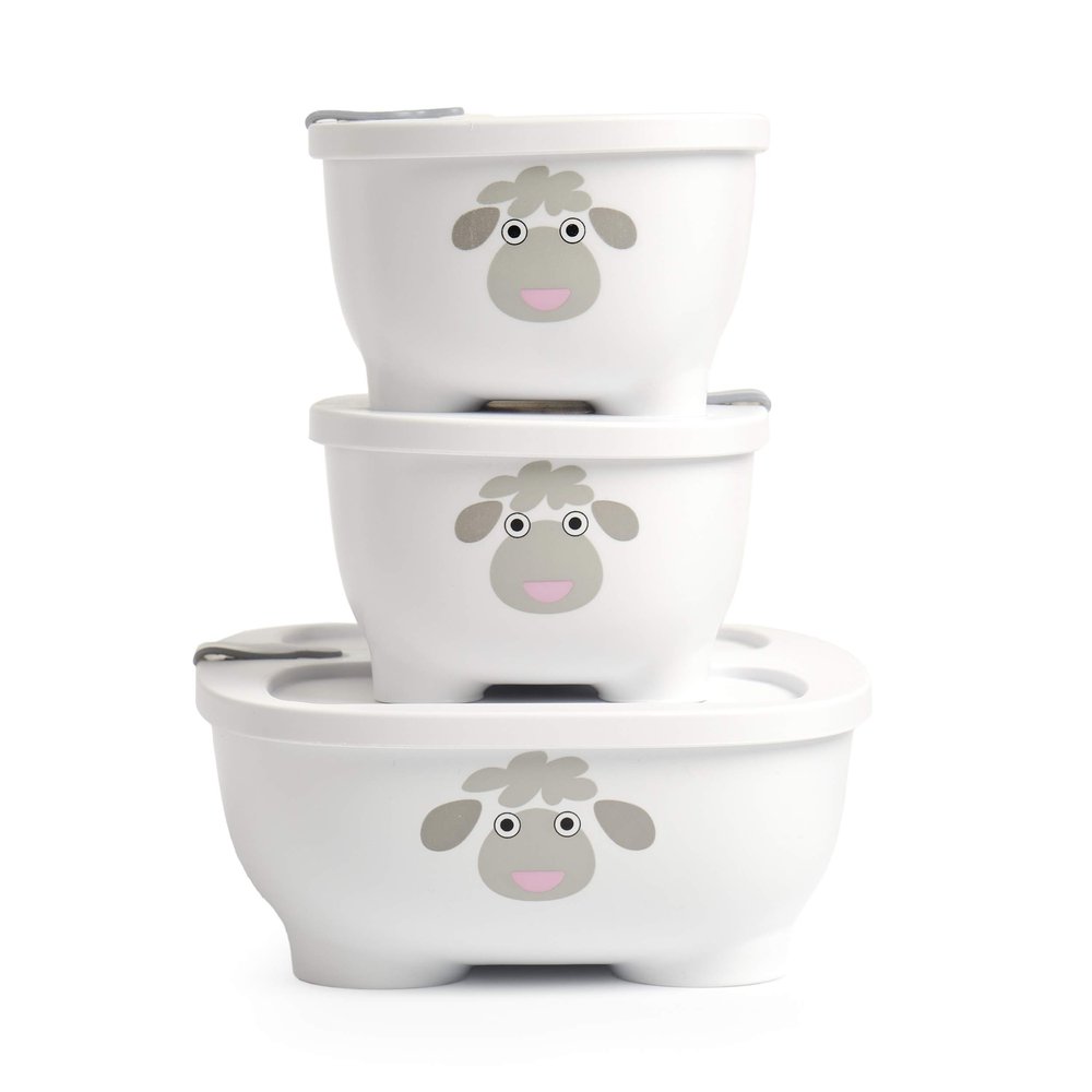 Prince Lionheart Bentomal Boxes | Cute Kids Lunch Boxes | Stackable Set Of 3 Different Sizes | Microwaveable With Vent | Dishwasher Safe - White Sheep