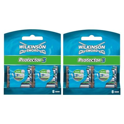 Wilkinson Sword Protector 3 - Pack of 16 Refills of 3 Razor Blades for Men, Conditioning Band with Aloe Vera