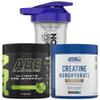 Applied Nutrition Bundle ABE Pre Workout 375g + Creatine 250g + 700ml Protein Shaker | All Black Everything Pre Workout Powder, Energy & Performance with Creatine, Beta Alanine (Sour Apple) view 1