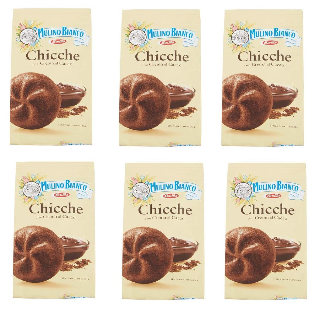 6X Mulino Bianco chicche al Cacao Chocolate Filled Biscuits Cookies Snack 200 g