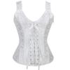KHDFYER Sexy Lingerie for Men Steampunk Corset Satin Jacquard Sexy Shoulder Straps Zipper Side Overbust Waist Trainer Bustier Corsets Plus Size-White_M view 1