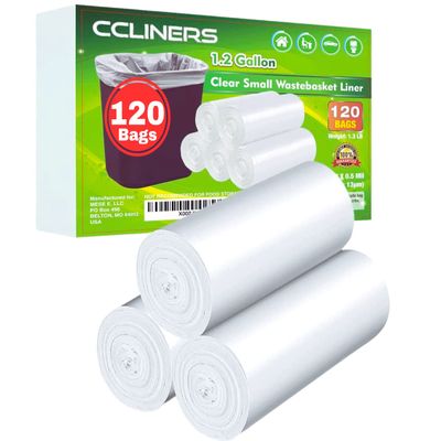 1.2 Gallon Clear Small Trash Bags Bathroom Garbage Bags Plastic Wastebasket Trash Can Liners for Home and Office Bins, 120 Count