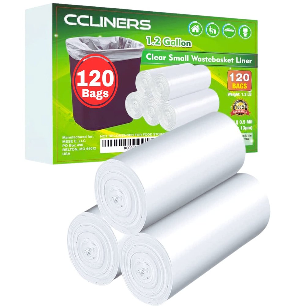 1.2 Gallon Clear Small Trash Bags Bathroom Garbage Bags Plastic Wastebasket Trash Can Liners for Home and Office Bins, 120 Count