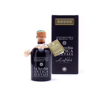 La Secchia - Balsamic Vinegar of Modena IGP "Five Stars", Aged in Small Barrels of Twenty Different Types of Wood, High Density, 250 ml Bottle with Cork Dosing Cap, Italian Balsamico Modena