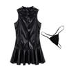 KHDFYER Women Wet Look Latex Pu Leather Sleeveless Mini Dress with Zipper Bodycon Clubwear Pole Dance Costume-Black_XL view 3