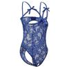 Floral Lace Exotic Bodysuit Women Hollow Spaghetti Strap Babydoll Open Crotch Bodystocking Body Encaje Mujer Women Sleepwear-Blue_XXXL view 2