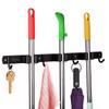 Timiful Broom Mop Holder Wall Mounted Storage Organizer 17'' with 3 Racks and 4 Hooks Utility Heavy Duty Tool Hanger for Garage Storage Kitchen Organization Closet Laundry Room Garden Office, Black view 1