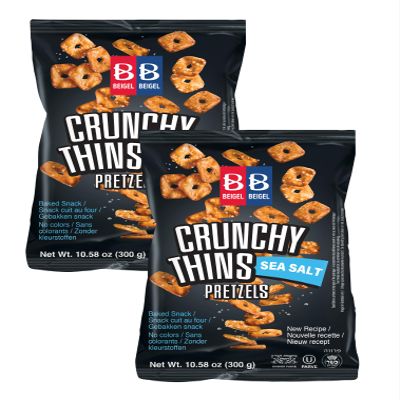 Beigel Beigel Crunchy Thins Pretzels - Sea Salt - Crispy and Crunchy - Baked not Fried, Kosher - 300g (2 pack)