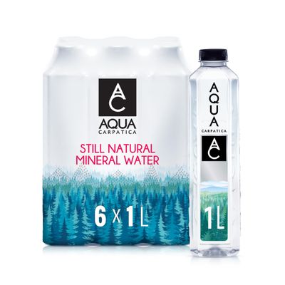AQUA Carpatica 1L x 6 Pure Natural Still Mineral Water - Bottled Water, Virtually Nitrate Free, Low Sodium, Naturally Alkaline, Natural Electrolytes, Premium Multipack 100% Recyclable