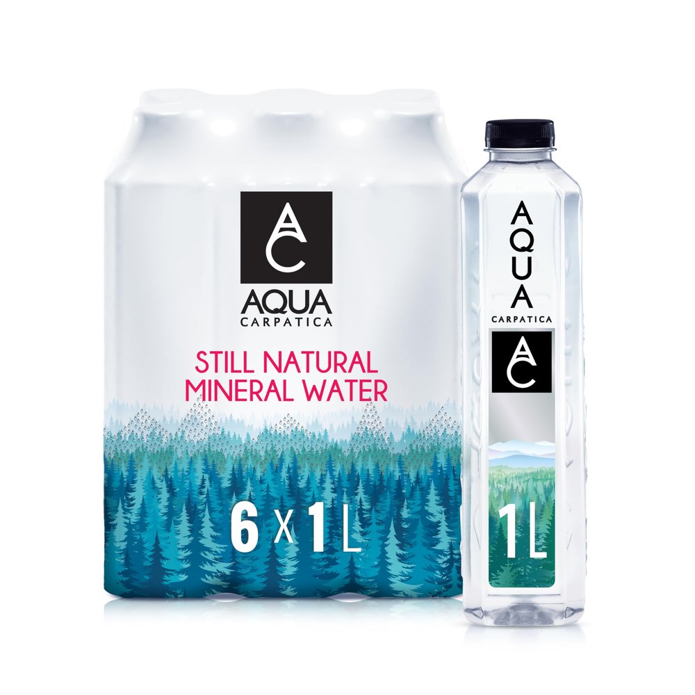 AQUA Carpatica 1L x 6 Pure Natural Still Mineral Water - Bottled Water, Virtually Nitrate Free, Low Sodium, Naturally Alkaline, Natural Electrolytes, Premium Multipack 100% Recyclable