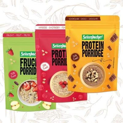 Test package Seitenbacher protein porridge chocolate raspberry fruit protein cereals