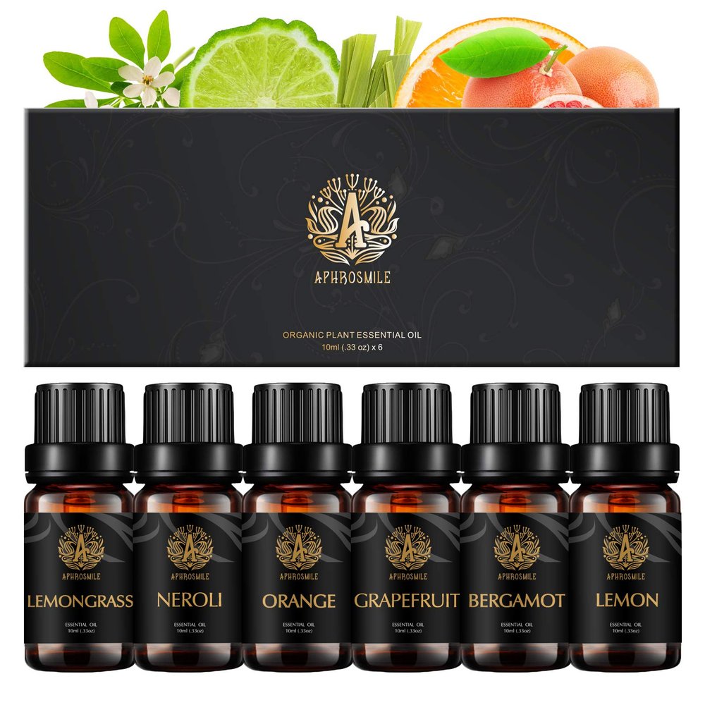 100% Pure Lemon Essential Oil Set for Diffuser, Therapeutic Grade Orange Essential Oils Set for Massage, 6x10ml Aromatherapy Lemongrass Oils Set - Grapefruit, Bergamot, Neroli Oils for Home