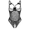KHDFYER Lace Teddy Lingeries Open Cup Bowknot Sexy Body Koronkowe Women Crotchless See-Through Attractive One-Piece-Black Teddy_M view 1