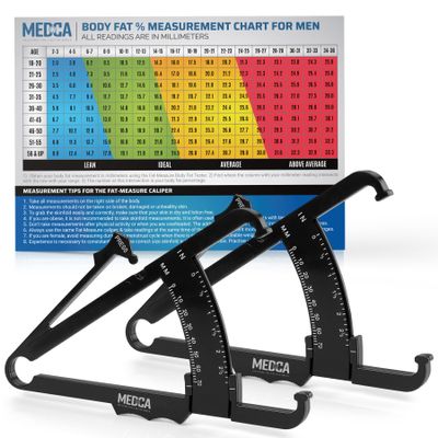 Skinfold Body Fat Caliper - Skin Fold Body Fat Analyzer and Handheld BMI Measurement Tool Skinfold Caliper Device Measures Body Fat for Men and Women by MEDca - (Pack of 2, Black) 