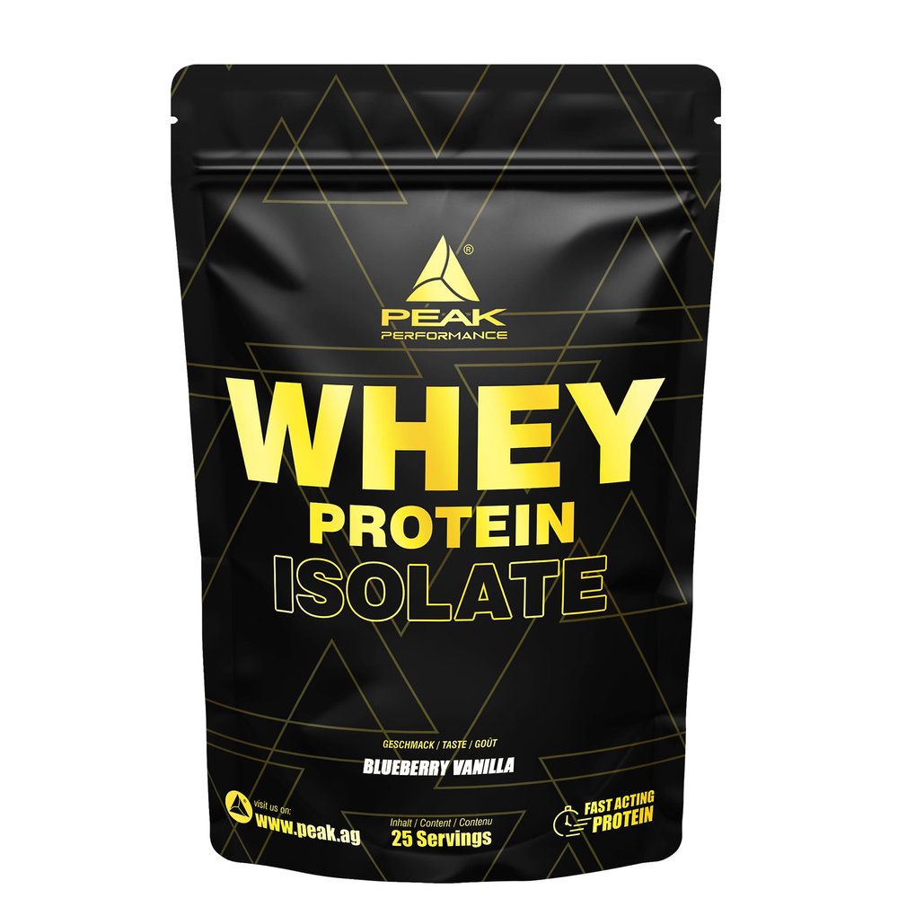 PEAK Whey Protein Isolate - 750g Flavour Blueberry Vanilla I 25 Servings I Very high Protein Content from 100% Whey Protein Isolate I Low Sugar & Low Fat I for Muscle Growth & Maintenance