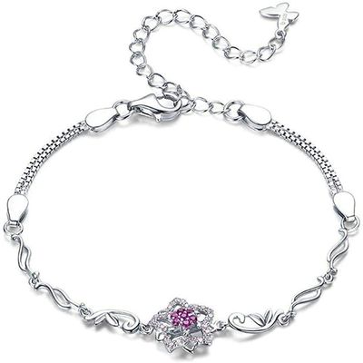 Bracelet Jewelry 925 Silver Blooming Peach Love Flower Lobster Bracelets For Women Silver Jewelry Gift29Cm