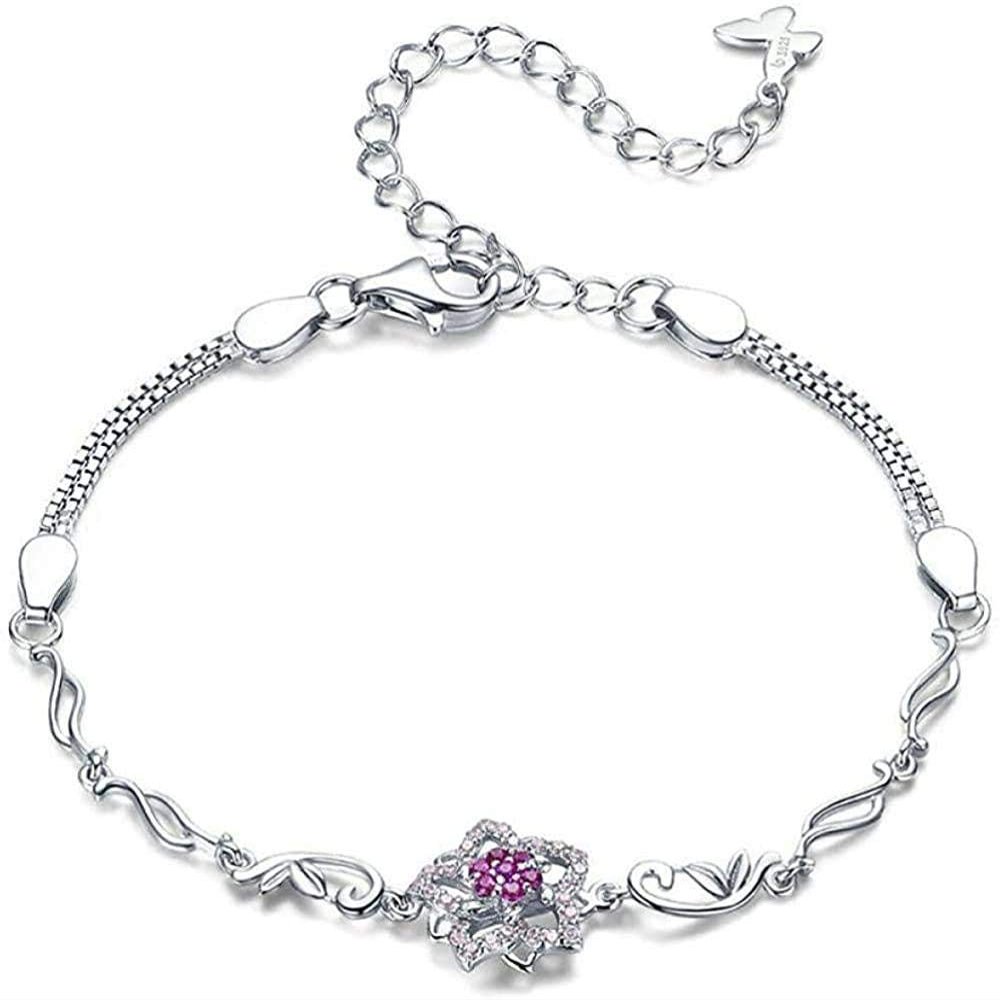 Bracelet Jewelry 925 Silver Blooming Peach Love Flower Lobster Bracelets For Women Silver Jewelry Gift29Cm