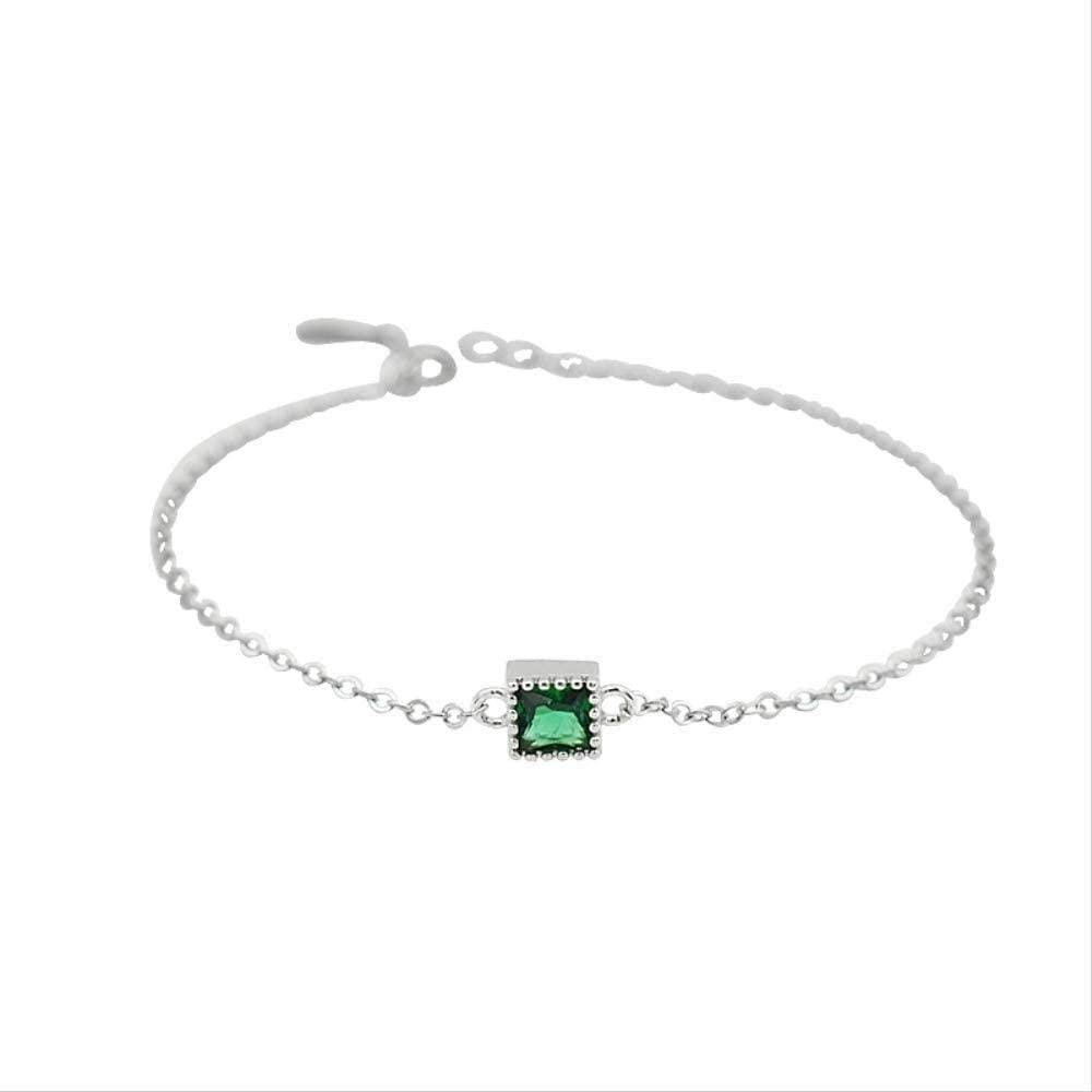 Bracelet Jewelry Green Zircon Square Bracelets For Women 925 Sterling Silver Elegant Light Female Bracelets Fashion Jewelry Gift 19Cm