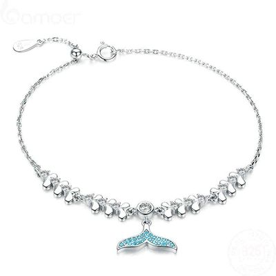 Bracelet Jewelry Blue Mermaid Fish Tail Bracelets For Women 925 Silver Wave Pattern Chain Bracelet Fashion Jewelry Bijoux 19Cm
