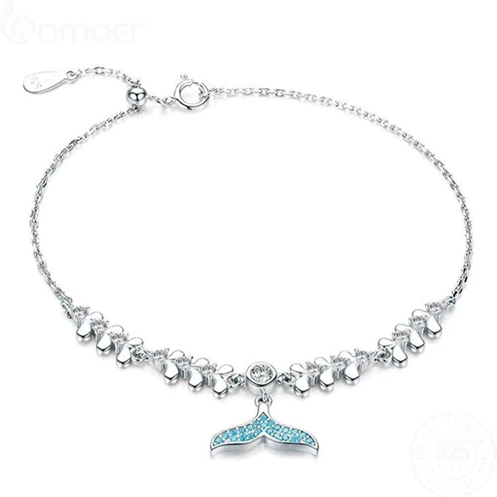 Bracelet Jewelry Blue Mermaid Fish Tail Bracelets For Women 925 Silver Wave Pattern Chain Bracelet Fashion Jewelry Bijoux 19Cm
