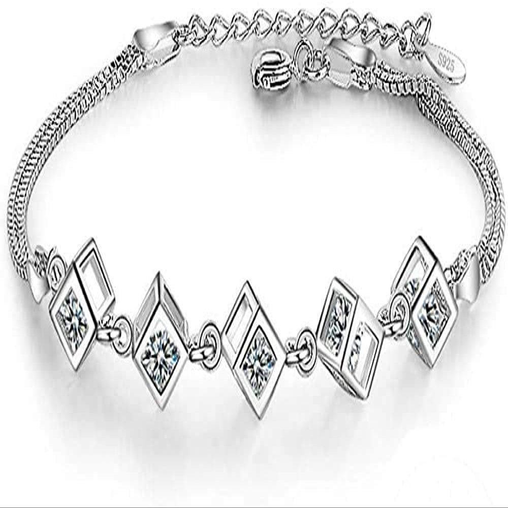 Bracelet Jewelry 925 Silver Cube Box Bracelets Bangles Bracelet For Women Silver Jewelry 19.5Cm