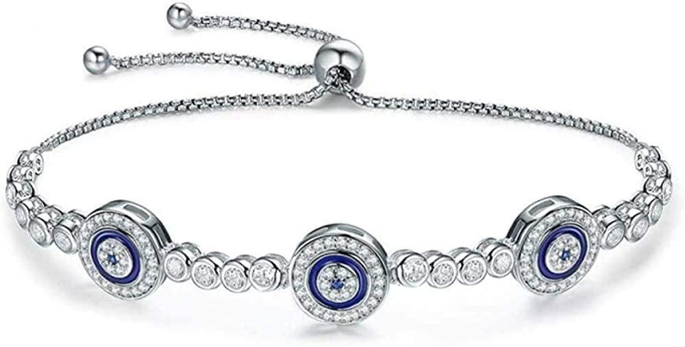 Bracelet Jewelry 925 Silver Round Blue Eyes Clear Cubic Zircon Crystal Tennis Bracelet Jewelry 25.2Cm