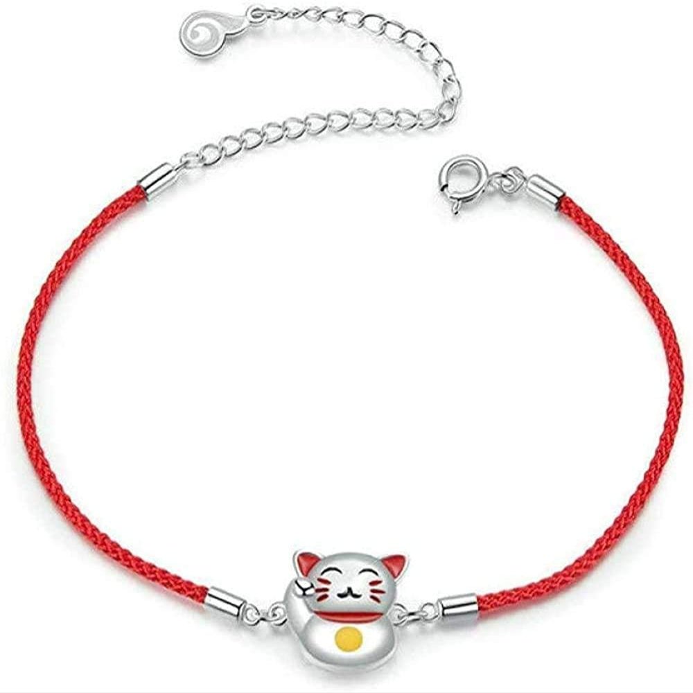Bracelet Jewelry Lucky Cat Bracelet For Girl Adjustable Red String Rope Relationship Bracelets 925 Silver Jewelry Bijoux 21Cm
