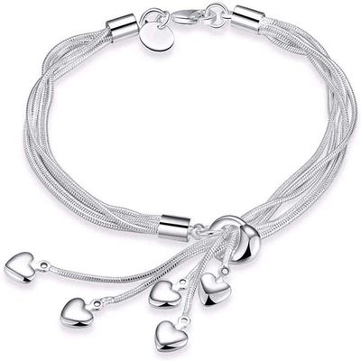 Bracelet Jewelry Silver Bracelets Elegant Multilayer Love Heart Tassel Pendant Chain Bracelet For Women