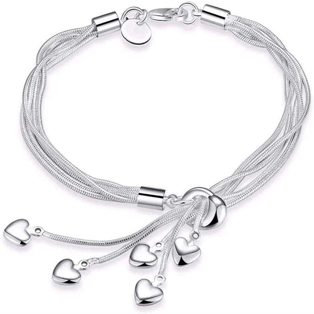 Bracelet Jewelry Silver Bracelets Elegant Multilayer Love Heart Tassel Pendant Chain Bracelet For Women