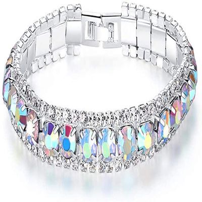 Bracelet Jewelry 925 Silver Bracelets Full Zircon Charm Bangles Bracelets Sapphire Blue Emerald Green For Women Wedding Engagement 18Cm