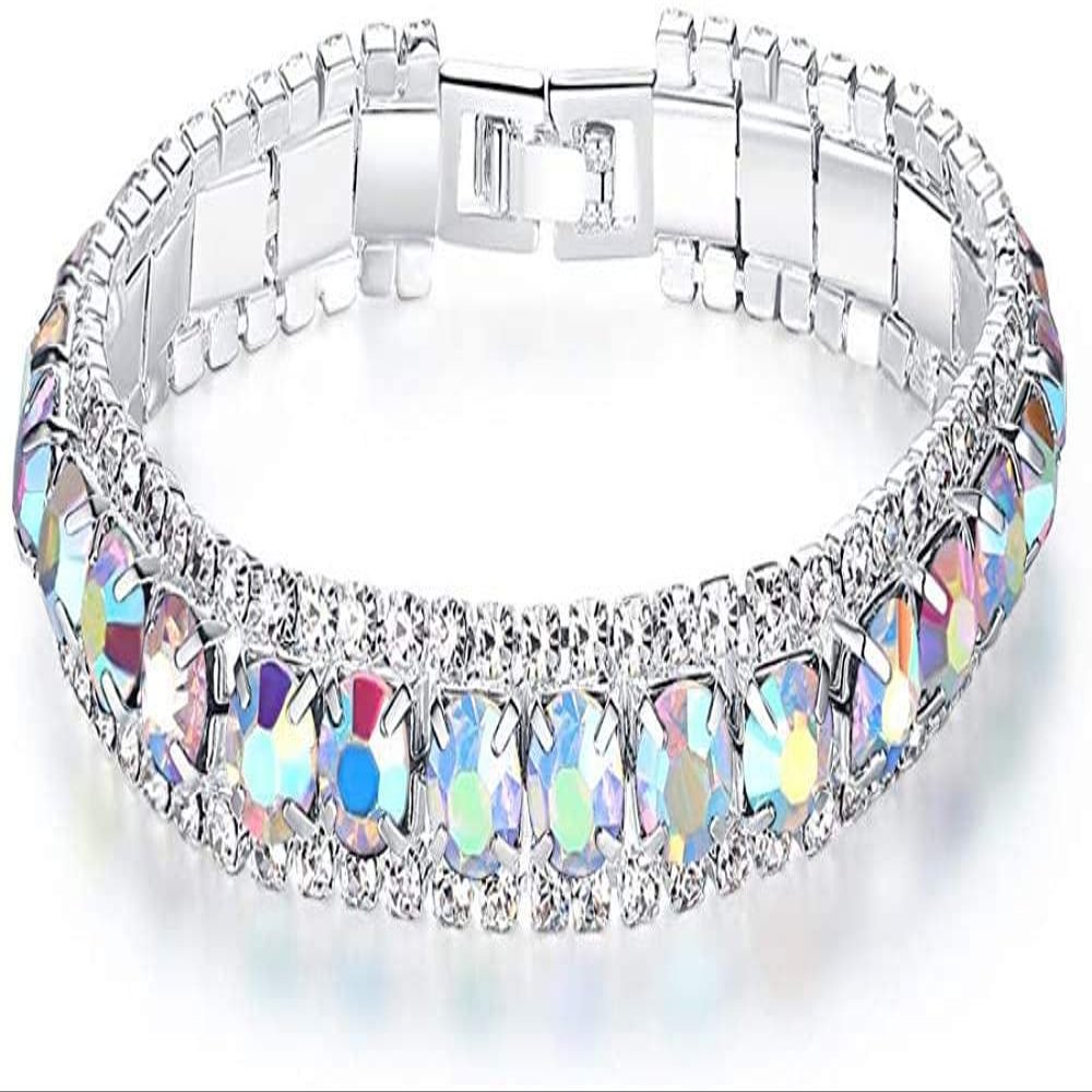 Bracelet Jewelry 925 Silver Bracelets Full Zircon Charm Bangles Bracelets Sapphire Blue Emerald Green For Women Wedding Engagement 18Cm