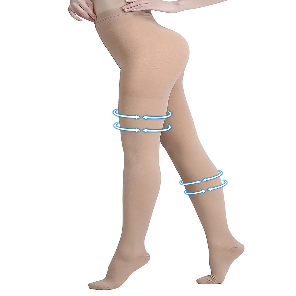 AMZAM Medical Compression Pantyhose for Women & Men, Closed Toe 15-20 mmHg Graduated Compression Stockings Waist High Support Leggings, Support Hose for Varicose Veins, Edema, Post Surgery, Beige S