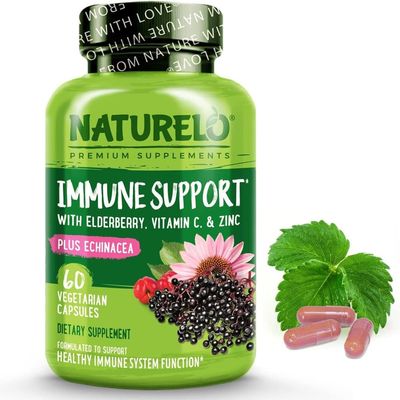 NATURELO Immune Support  Vitamin C, Elderberry, Zinc  Best Natural Vitamin C Boost with Antioxidant, Herbal & Mineral Defense - 60 Vegan Capsules | 2 Month Supply