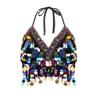 Lingerie for Sex Women Beaded Glitter Circle Tassels Back Tie Up Padded Chiffon Salsa Belly Dance Boho Festival Club Tribal Bra-Black_M view 1