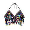 Lingerie for Sex Women Beaded Glitter Circle Tassels Back Tie Up Padded Chiffon Salsa Belly Dance Boho Festival Club Tribal Bra-Black_M view 3