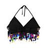 Lingerie for Sex Women Beaded Glitter Circle Tassels Back Tie Up Padded Chiffon Salsa Belly Dance Boho Festival Club Tribal Bra-Black_M view 4