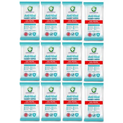 GreenShield Anti-Viral Handy Wipes 15's Kills 99.9% of Bacteria (12 Pack)