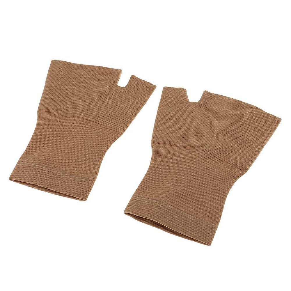 1 Pair Womens Mens Fingerless Compression Gloves Hand Wrist Support Joint Pain Relief/Enhance Circulation - S M L XL - Black/Skin Color