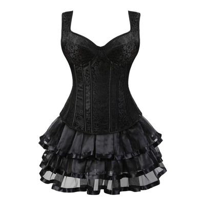 Babydolls Sexy Lingerie Sexy Steampunk Corsets and Bustiers Top Lace Up Zipper Side with Skirt Retro Vest Gothic Overbust Corset Dress-at_M