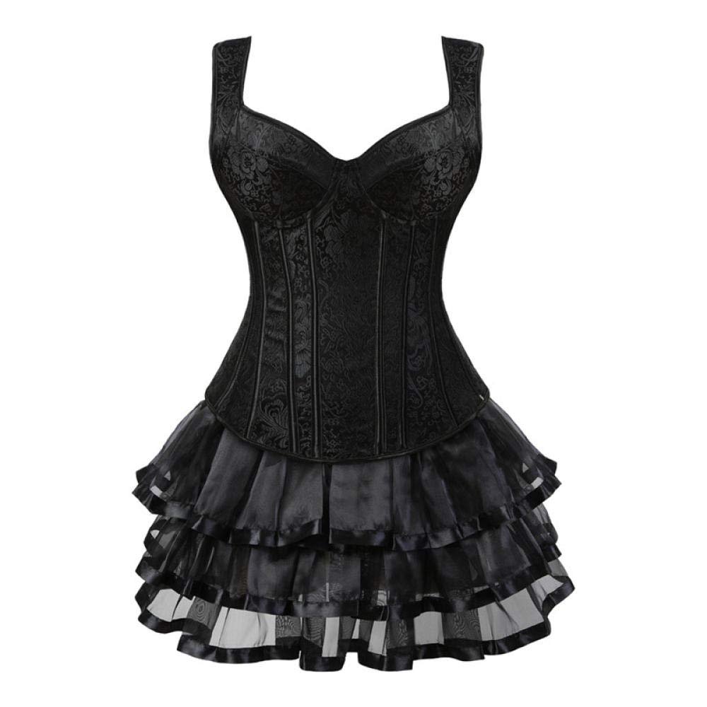 Babydolls Sexy Lingerie Sexy Steampunk Corsets and Bustiers Top Lace Up Zipper Side with Skirt Retro Vest Gothic Overbust Corset Dress-at_M